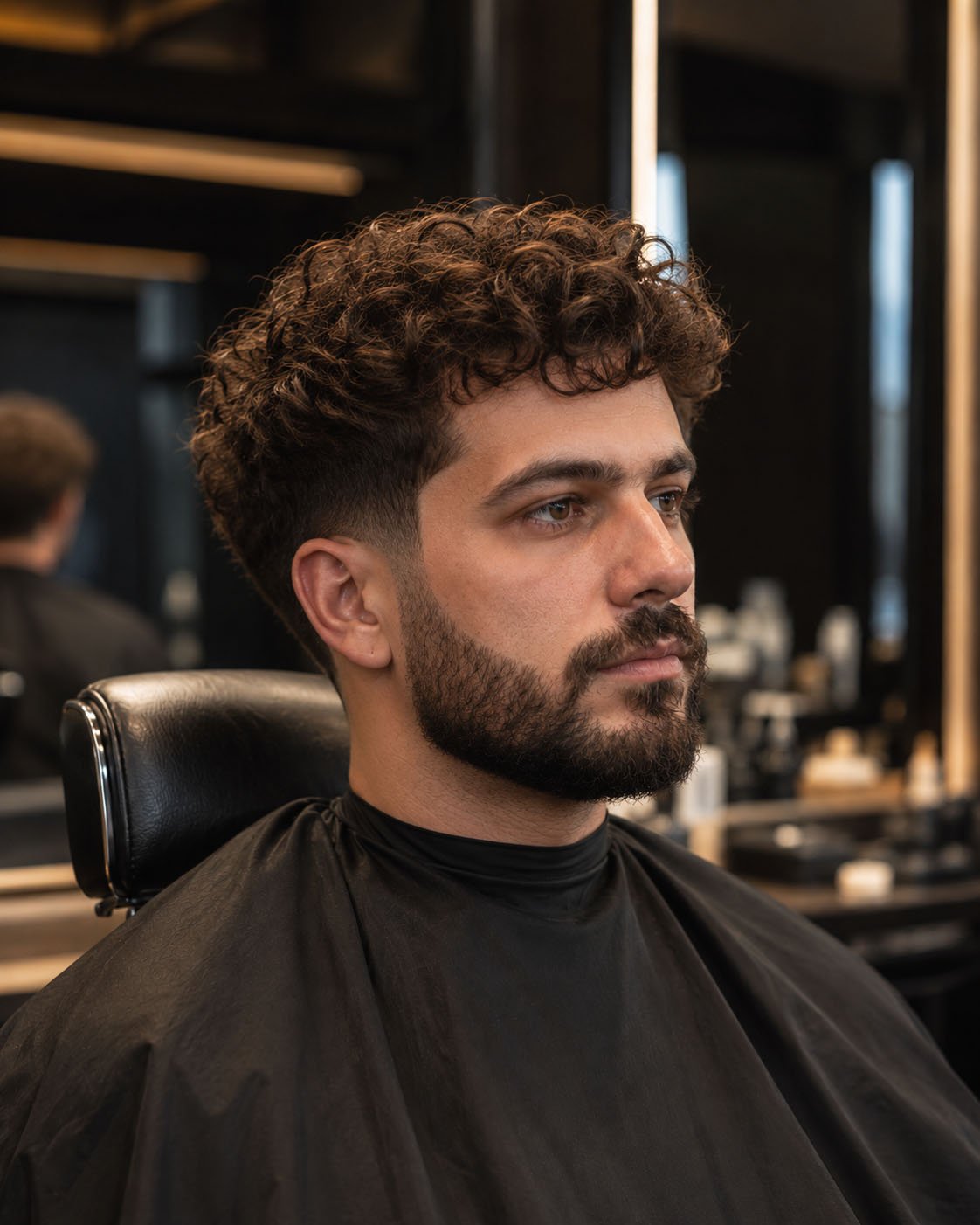 After - shaped curls and beard finish